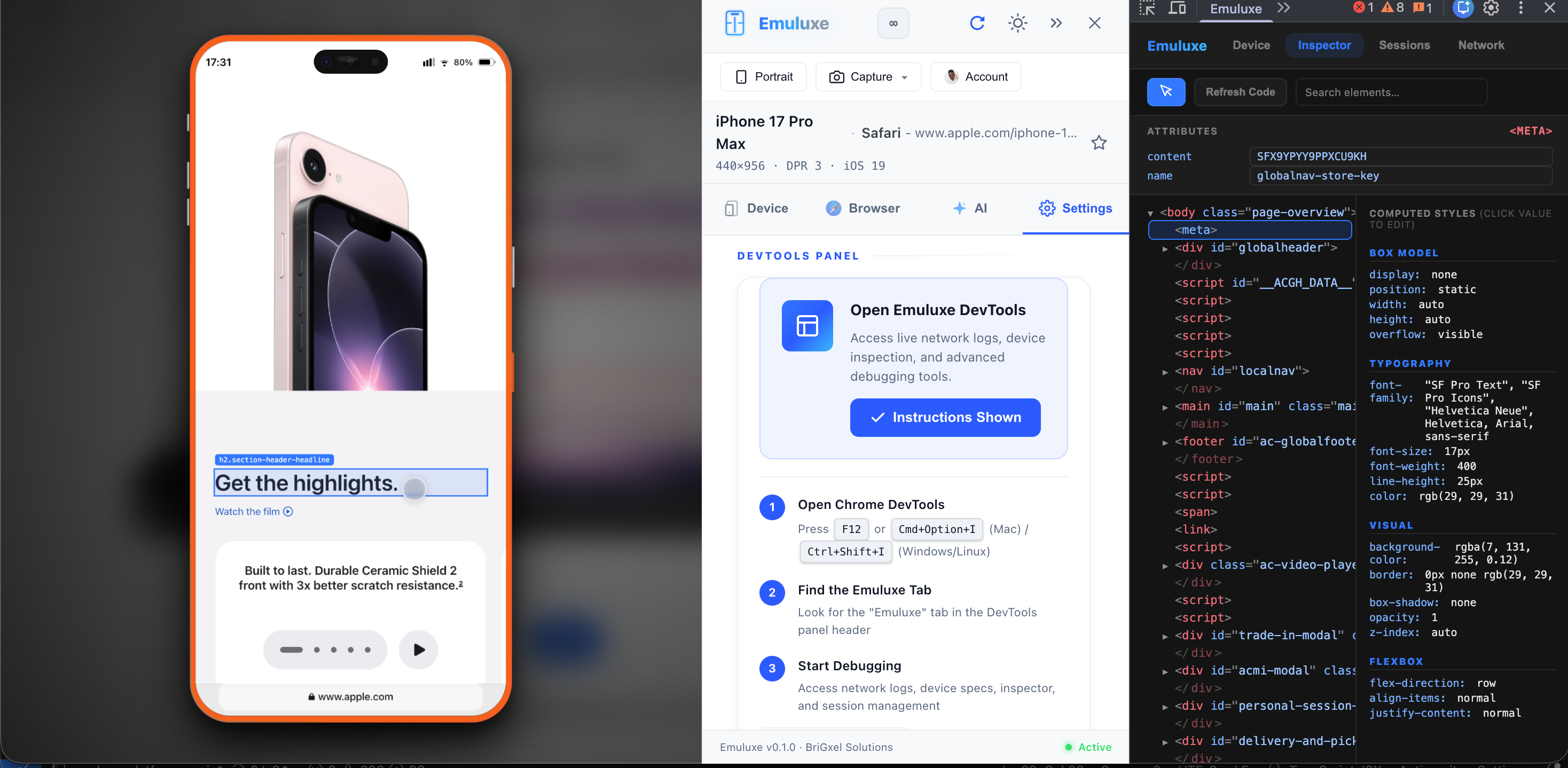 Deep hardware inspection panel with devtools